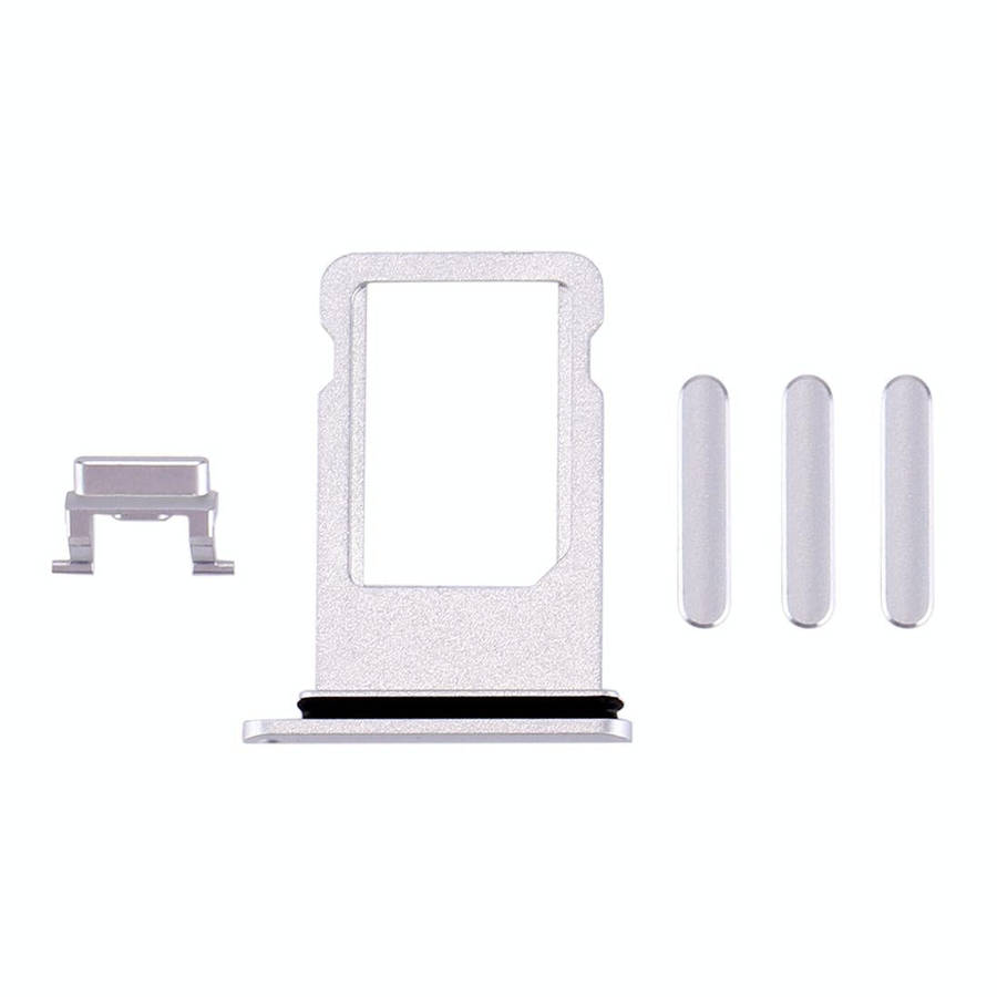 Card Tray + Volume Control Key + Power Button + Mute Switch Vibrator Key for iPhone 8 Plus (Silver)