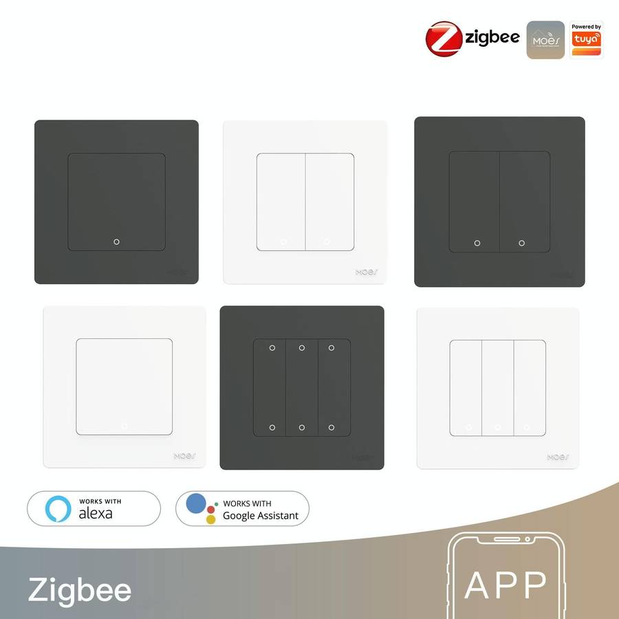 Tuya ZigBee Smart Single-fire Zero-fire Sharing Timing Voice Wall Switch EU Plug, Style: 2 Ways (...