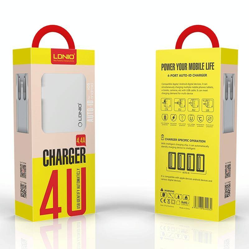 LDNIO A4403 4.4A 4 x USB Ports Smart Travel Charger, UK Plug