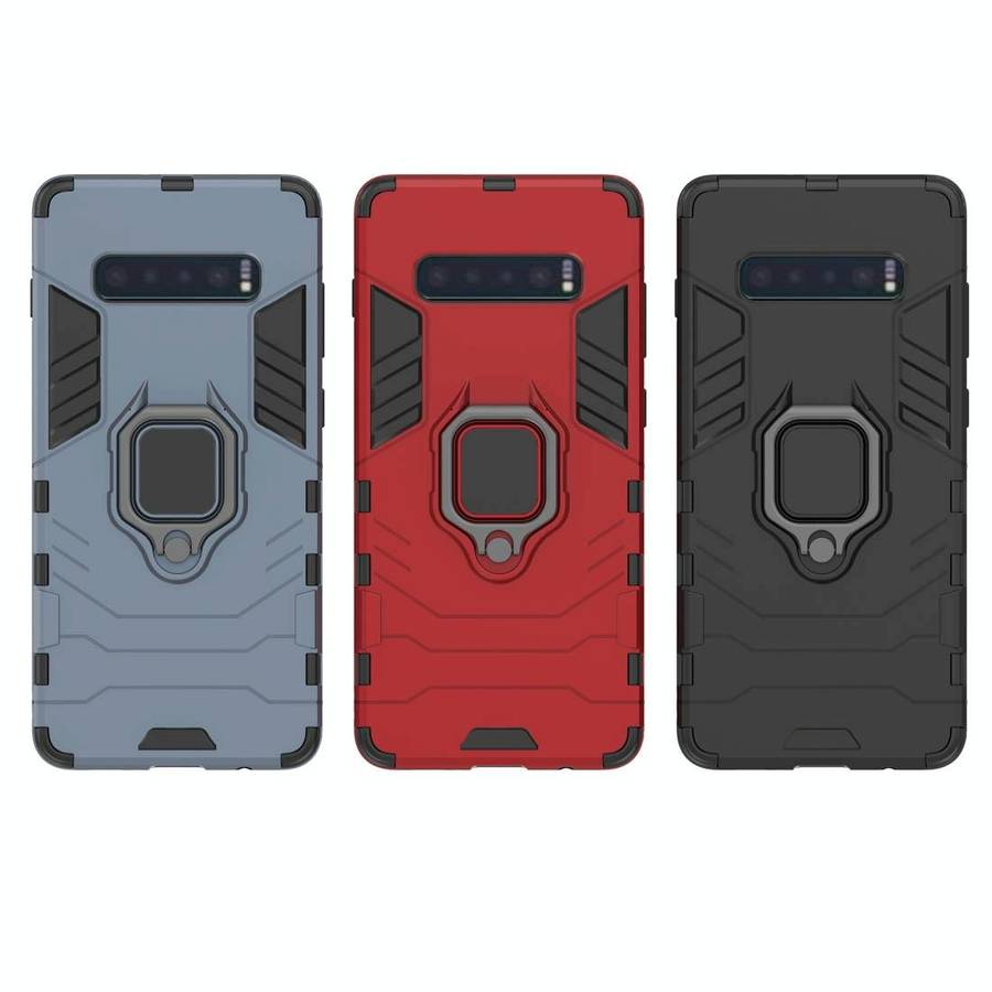 PC + TPU Shockproof Protective Case for Samsung Galaxy S10 Plus, with Magnetic Ring Holder(Red)