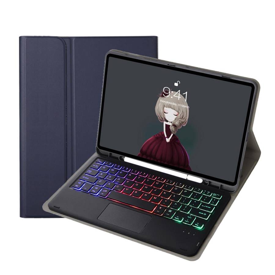 For Samsung Galaxy Tab A8 10.5 (2021) A08B-AS Lambskin Texture Backlight Bluetooth Keyboard Leath...