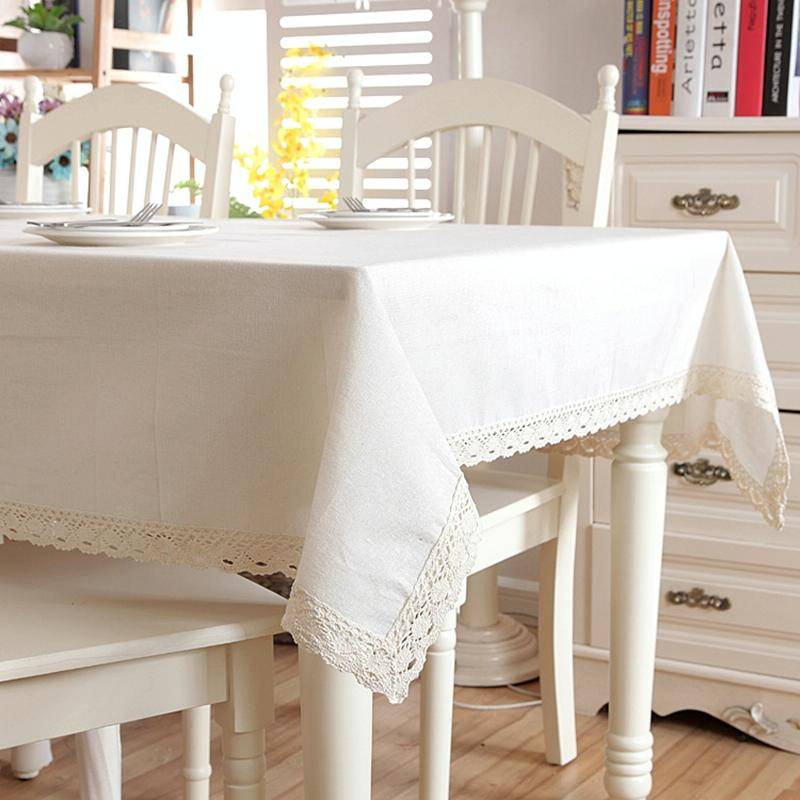 Linen Cotton Thicken Tablecloth Hem Splice Washable Coffee Dinner Table Cloth for Wedding Banquet...