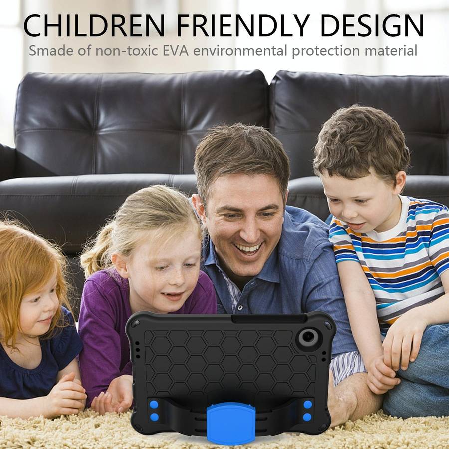 For Samsung Galaxy Tab A9 8.7 X110/X115 Honeycomb EVA Hybrid PC Tablet Case with Strap(Black+Blue)