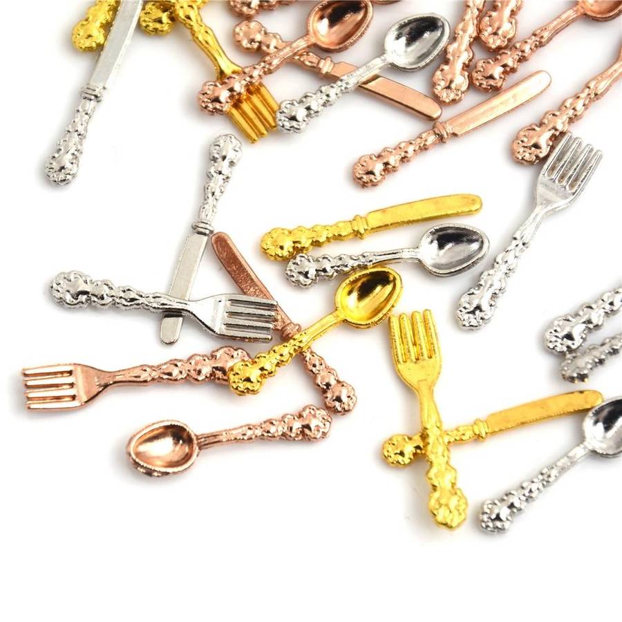 12 PCS / Set Simulation Kitchen Food Furniture Toys Dollhouse Miniature Accessories 1:12 Fork Kni...
