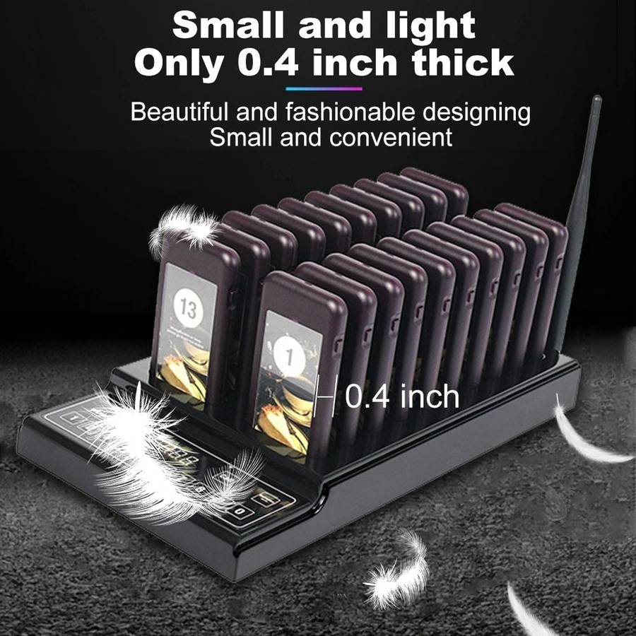 QC100 999 Channel Restaurant Wireless Paging Queuing Calling System with 20 Call Coaster Pagers, ...