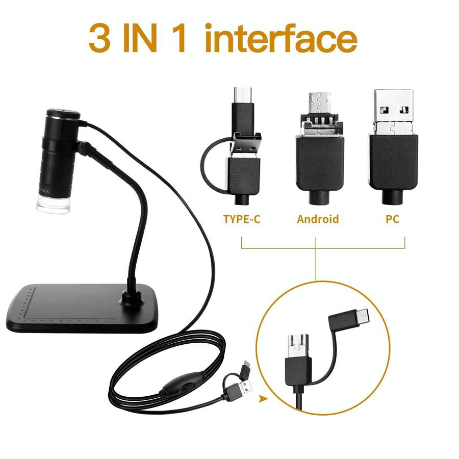 AN104 1000X 3 in 1 Digital Microscope with Helical Tube Bracket