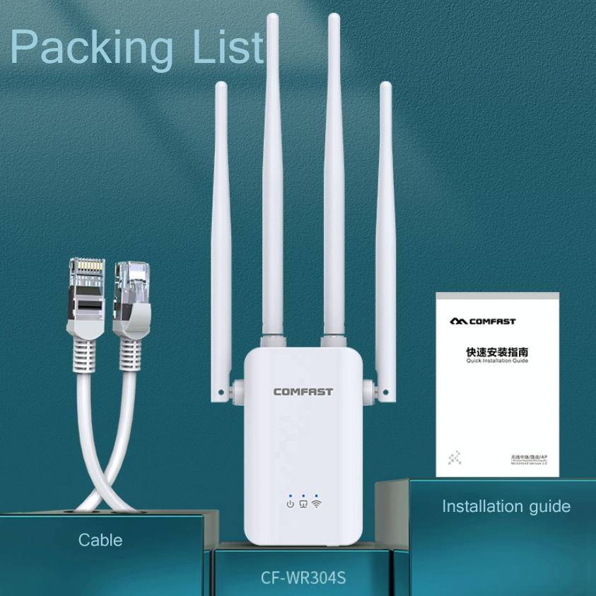 Comfast CF-WR304S 300M 4 Antenna Wireless Repeater High-Power Through-Wall WIFI Signal Amplifier,...