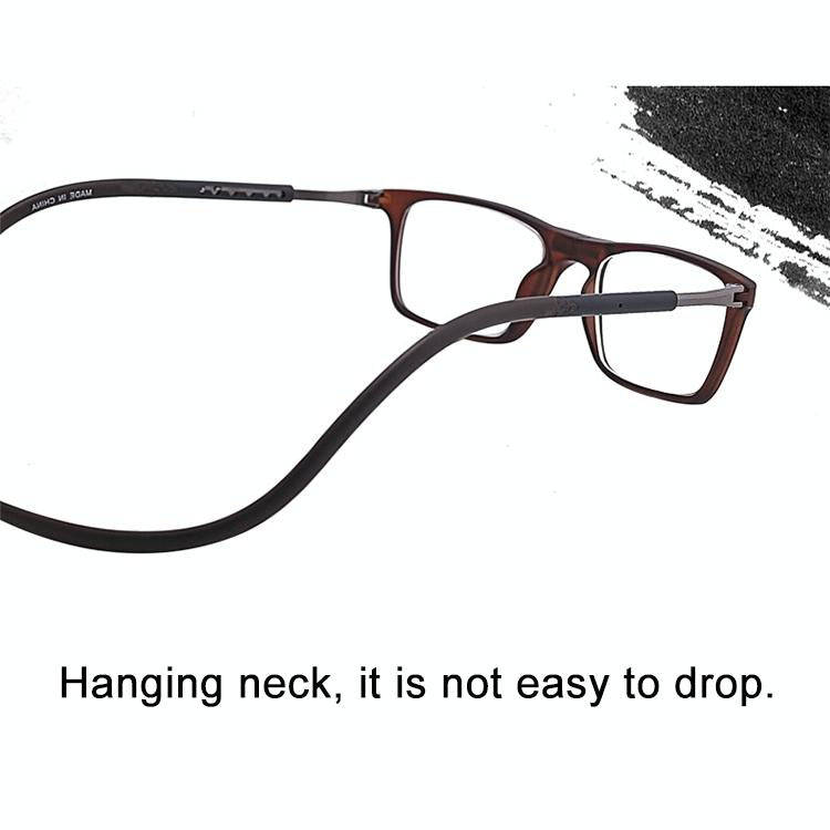 Anti Blue-ray Adjustable Neckband Magnetic Connecting Presbyopic Glasses, +3.00D(Black)