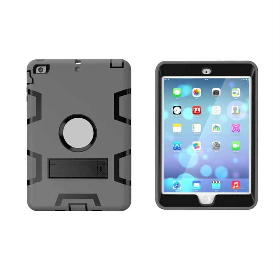 For iPad Mini 3 / 2 / 1 Shockproof PC + Silicone Protective Casewith Holder(Gray Black)
