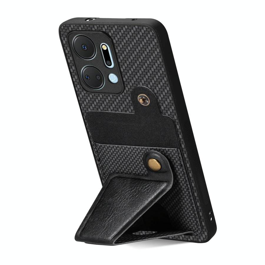 For Honor X7A Carbon Fiber Wallet Flip Card K-shaped Holder Phone Case(Black)