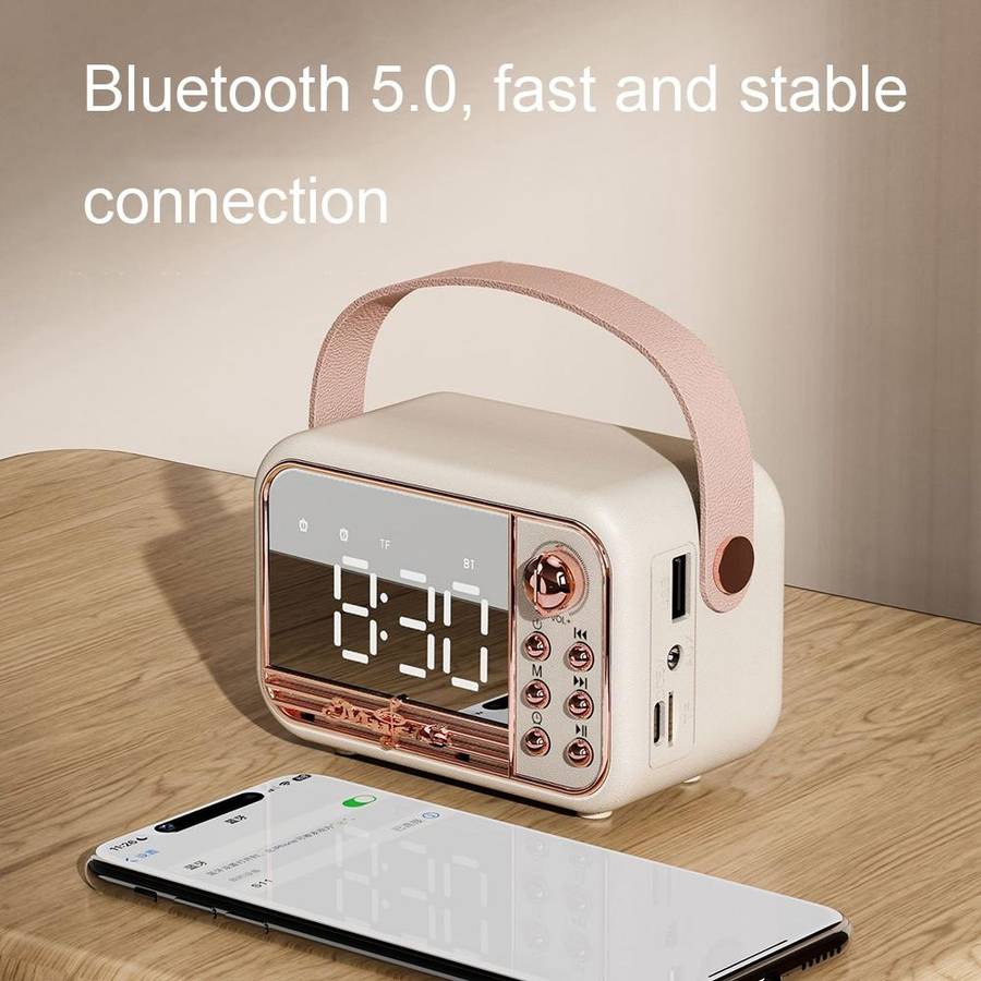 S11 Handheld Retro Alarm Clock Bluetooth Speaker Desktop Portable Clock(Pink)
