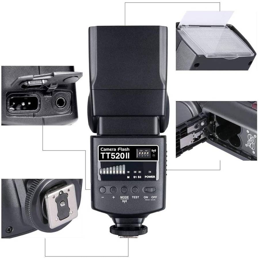 Godox TT520II 433MHZ Wireless 1/300s-1/2000s HSS Flash Speedlite Camera Top Fill Light for Canon ...