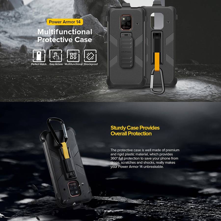 For Ulefone Power Armor 14 Pro Ulefone Back Clip Phone Case with Carabiner(Black)