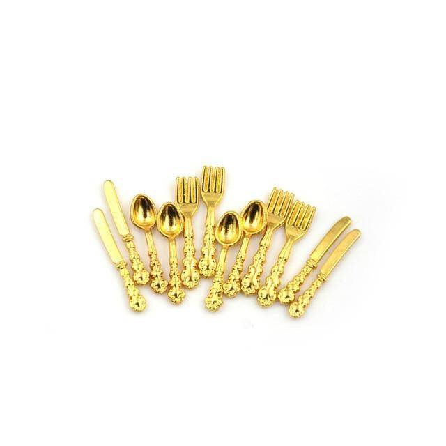 12 PCS / Set Simulation Kitchen Food Furniture Toys Dollhouse Miniature Accessories 1:12 Fork Kni...