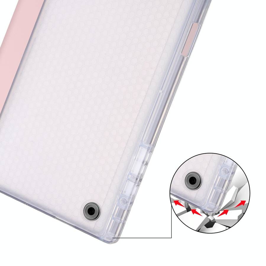 For Samsung Galaxy Tab A8 X200 Smart 3-folding Transparent Honeycomb TPU + Leather Tablet Case(Pink)