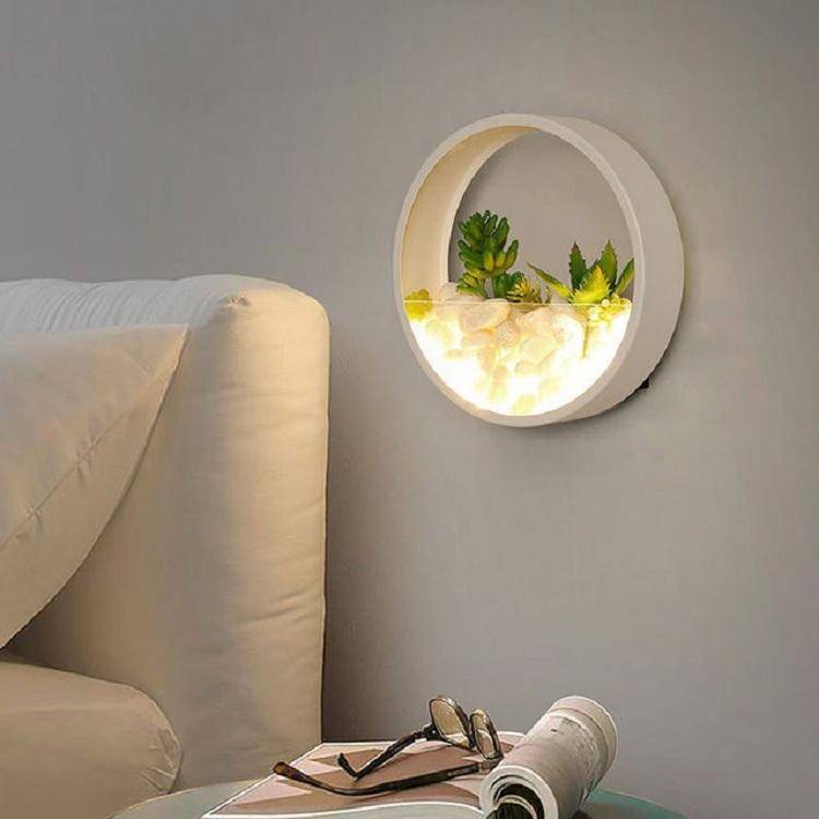 Living Room Background Wall Bedroom Bedside Round Succulent Garden Decorative Wall Lamp, Size:30 ...