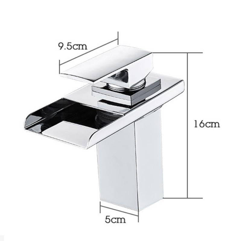 LED Three Lights Hot Cold Water Faucet Bathroom Waterfall Faucet CN Plug(Black)