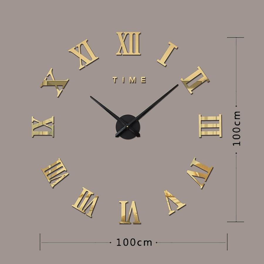 Bedroom Home Decoration Frameless Roman Numeral Large DIY Wall Sticker Mute Clock, Size: 100*100c...