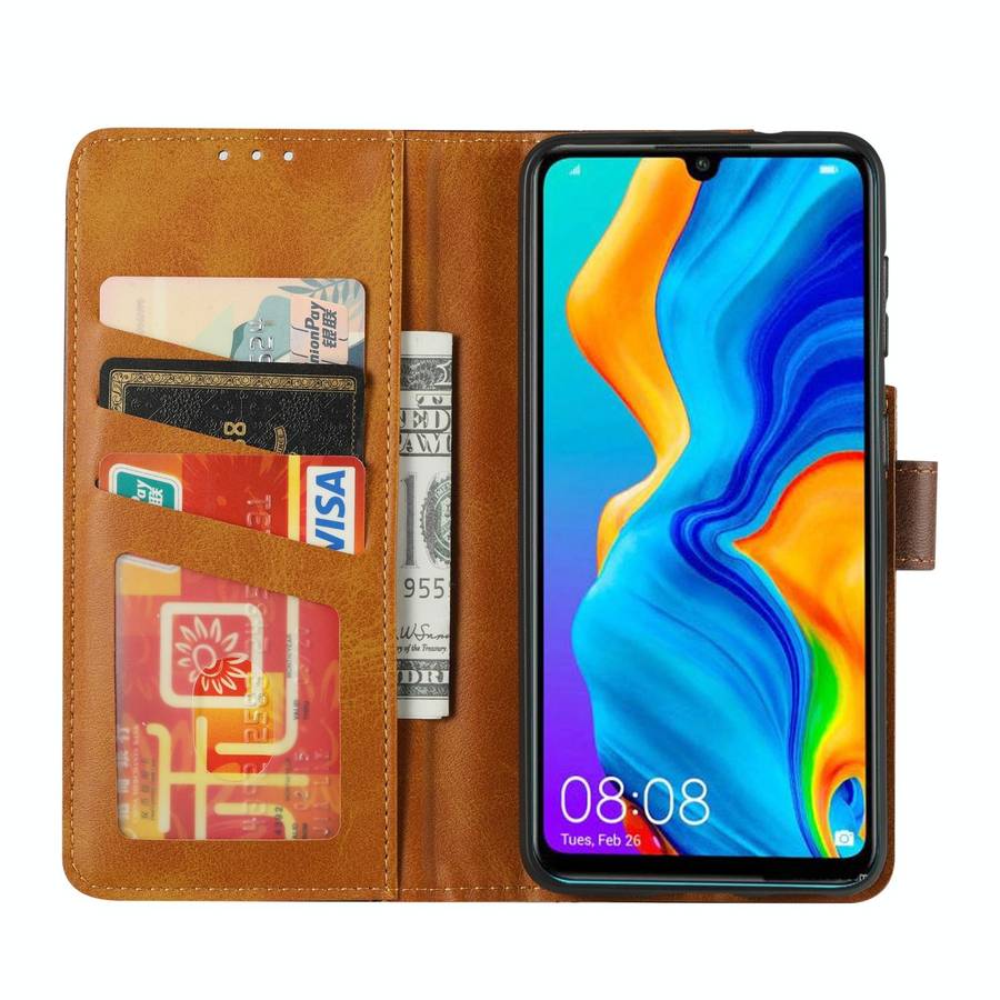 For Huawei P30 Lite Calf Texture Double Fold Clasp Horizontal Flip Leather Case with Photo Frame ...