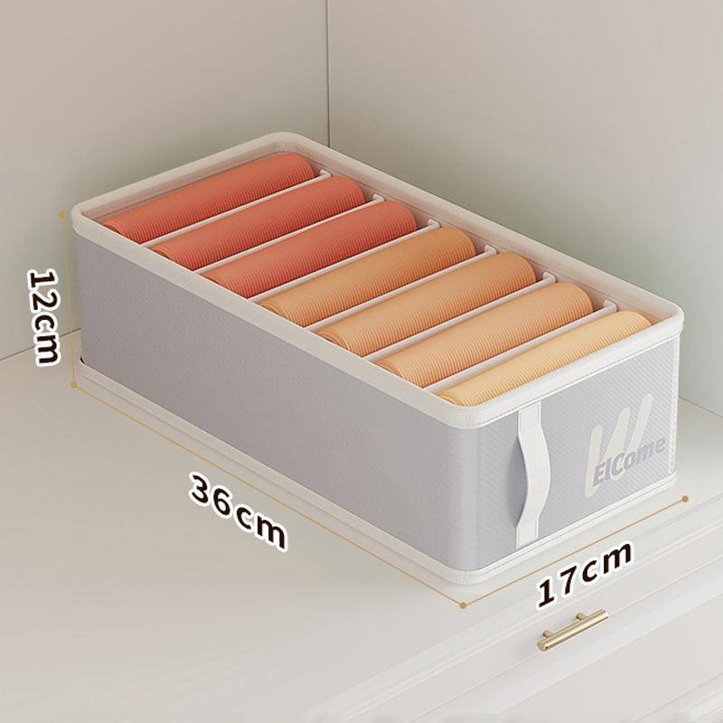 Home Clothing Compartments Moisture-proof Storage Box Foldable Pants Organizer(Gray Small 7-grids)