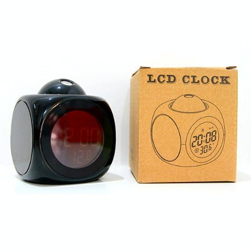 Multi-function LED Projection Alarm Clock Voice Talking Clock, Specification:Black + USB cable