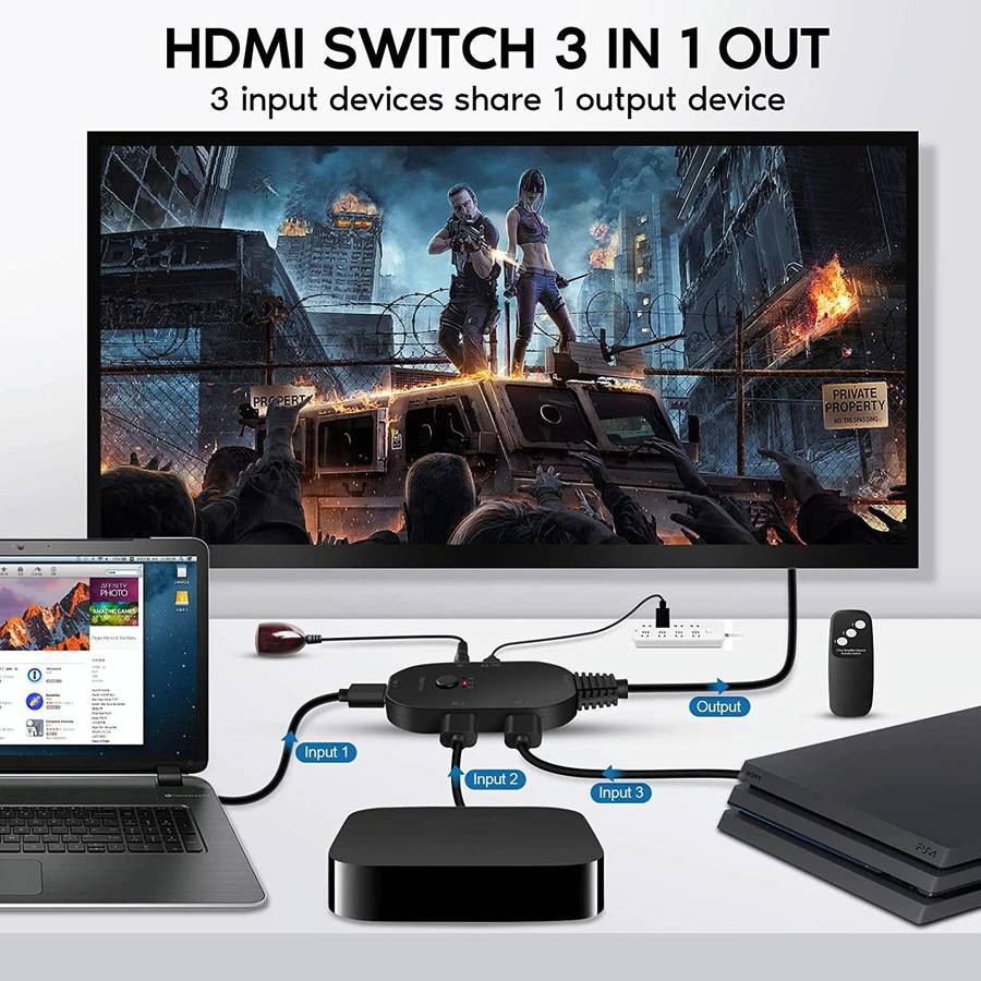 OZQ2-3 4K HDMI 2.0 3 In 1 Out Video Switcher