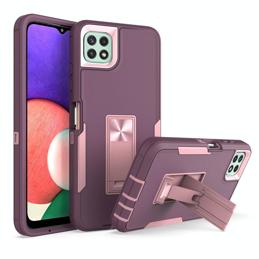For Samsung Galaxy A22 5G Magnetic Holder Phone Case(Purple Red + Rose Gold)