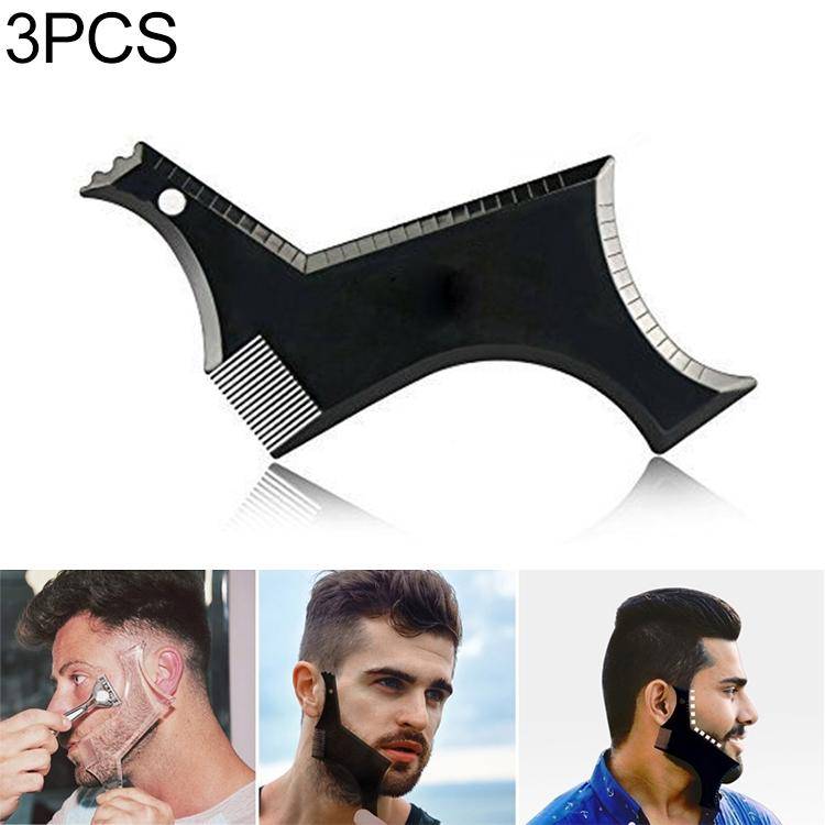 3 PCS Beard Styling Template Stencil Men Comb All-In-One Beard Shaping Tool(Black)