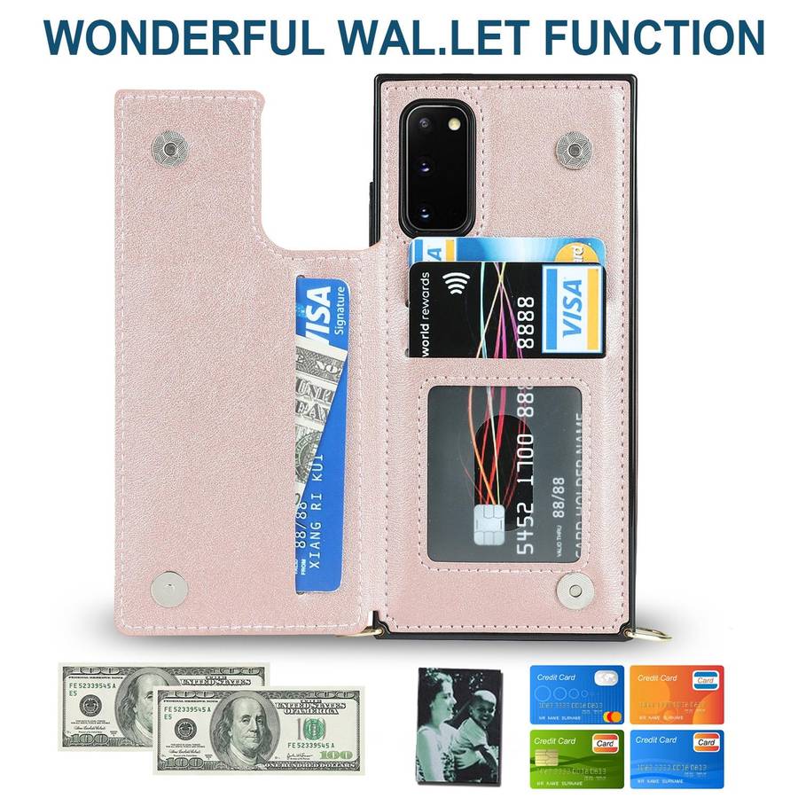 For Samsung Galaxy Note20 Cross-body Square Double Buckle Flip Card Bag TPU+PU Case with Card Slo...