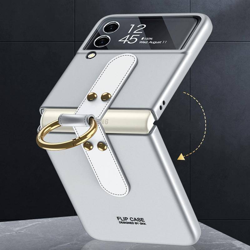 For Samsung Galaxy Z Flip3 5G GKK Ultra-thin PC Full Coverage Phone Flip Case with Ring Holder(Bl...