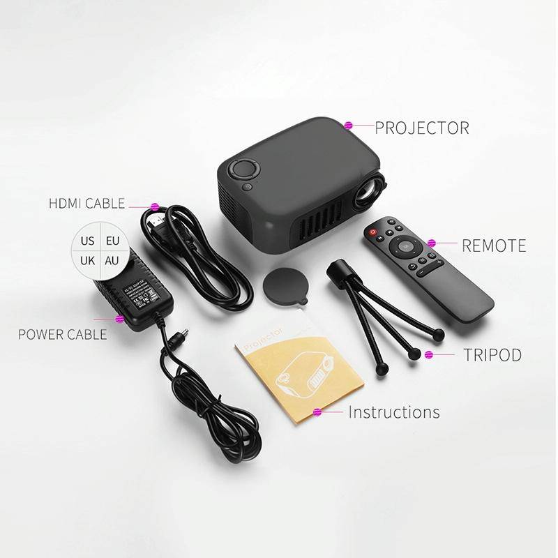 A2000 1080P Mini Portable Smart Projector Children Projector, US Plug(Black)