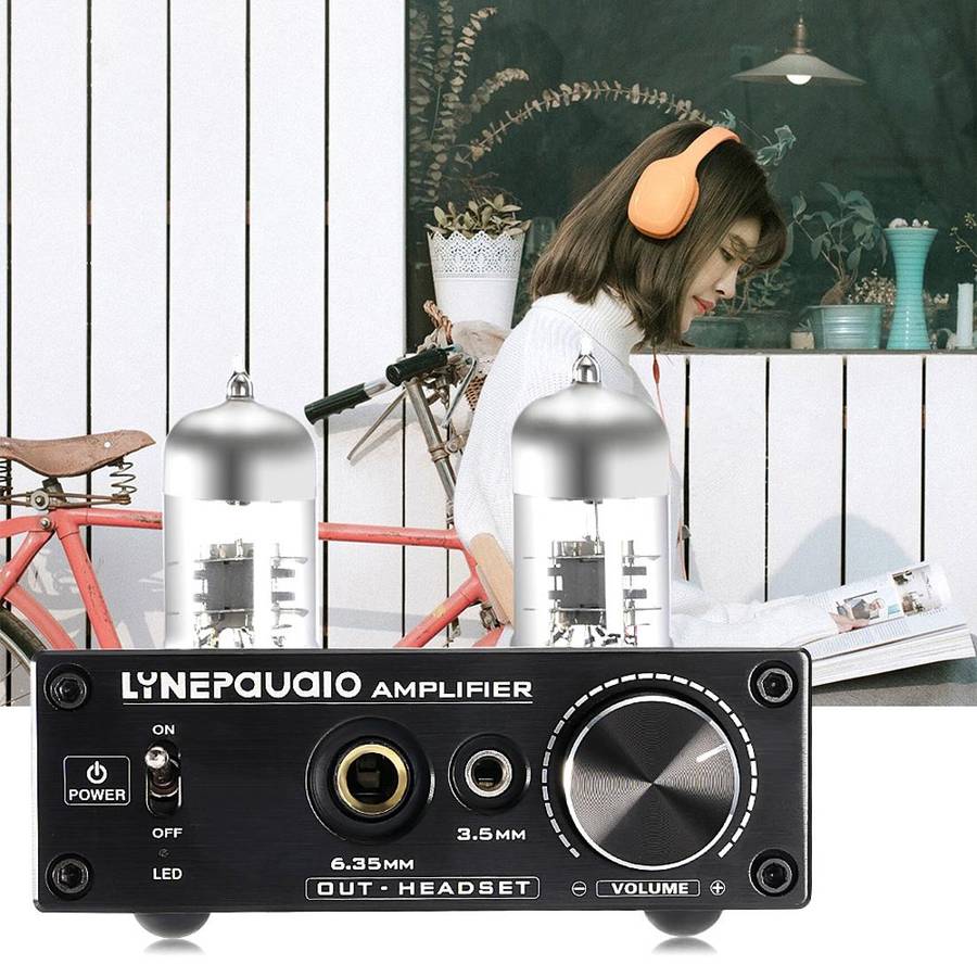 LINEPAUDIO A962 HiFi 6J9 Vacuum Tube Power Headphone Amplifier USB ASIO Sound Card(Black)