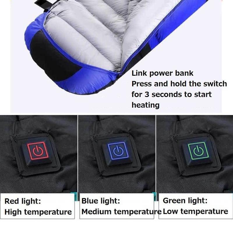 USB Electric Heating Down Cotton Sleeping Bag 3-speed Temperature Adjustment (180+30)x75cm(Orange)