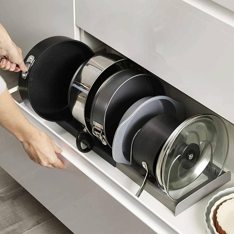 Adjustable Kitchen Shelf Kitchenware Cutting Board Pot Cover Telescopic Shelf