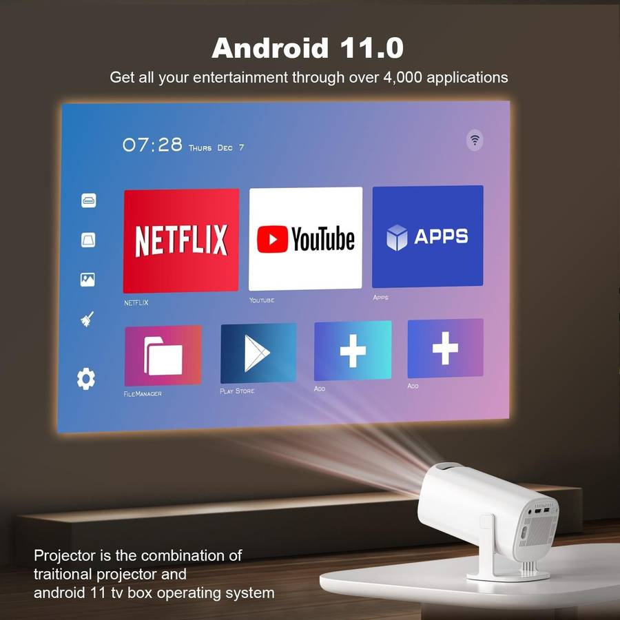GXMO P30 Android 11 OS HD Portable WiFi Projector, Plug Type:EU Plug(White)