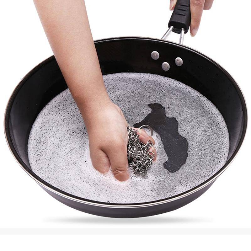 Stainless Steel Square Cast Iron Cleaner Pot Brush Scrubber Home Cookware Kitchen Cleaning Tool, ...