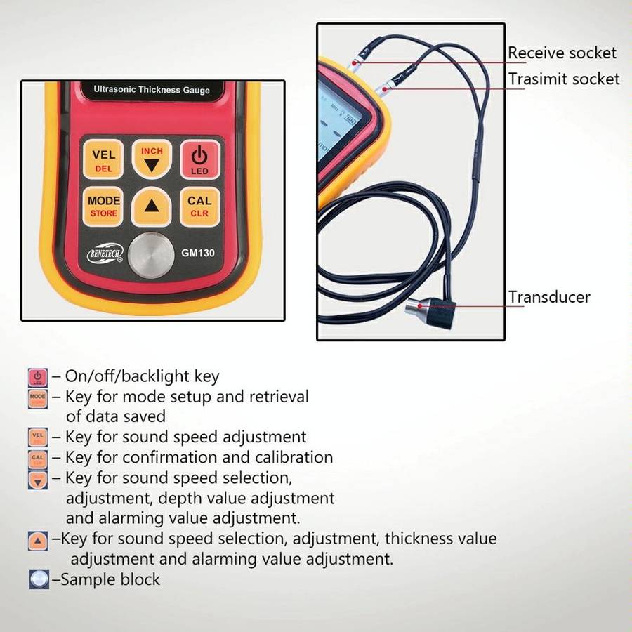 BENETECH GM130 Ultrasonic Thickness Meter Tester Gauge, Measure Range: 1.00~300.0mm