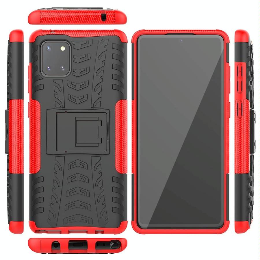 For Galaxy Note 10 Lite Tire Texture Shockproof TPU+PC Protective Case with Holder(Red)