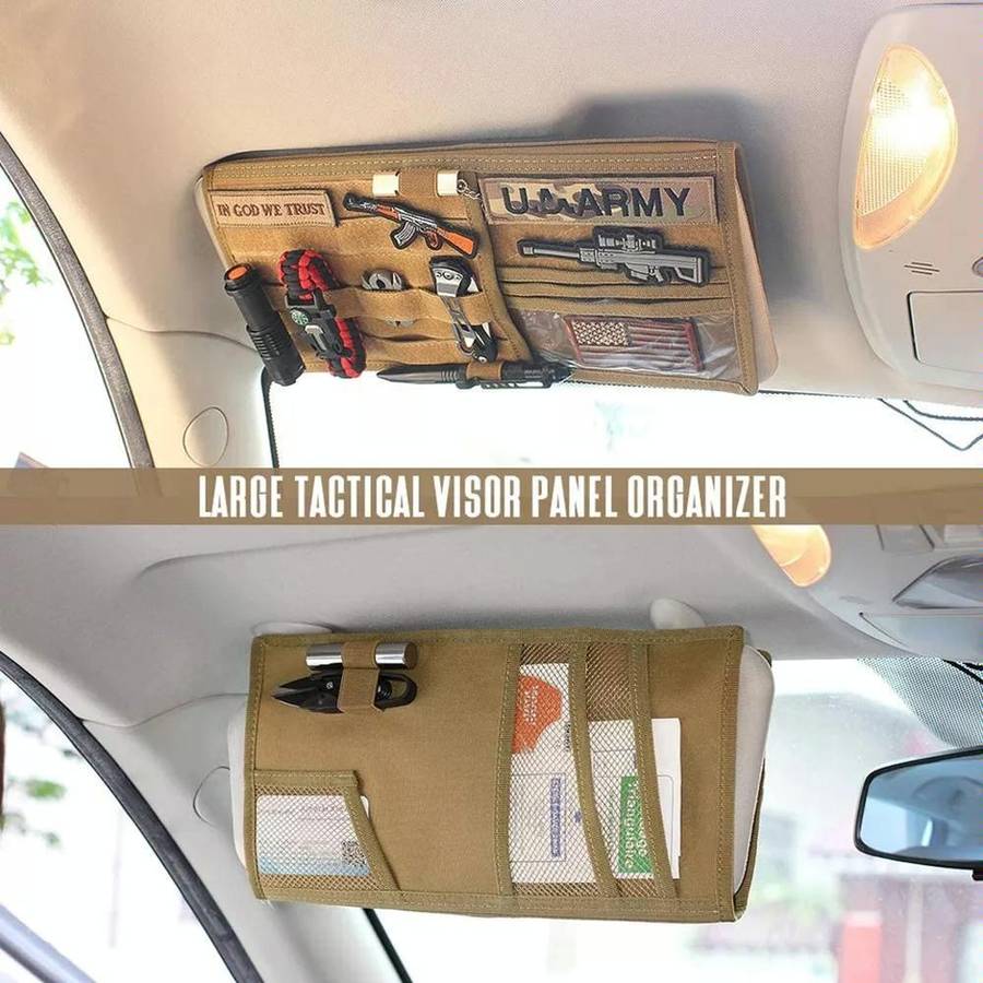 Car Sun Visor Storage Bag Glasses Frame Bill Clip (Khaki)