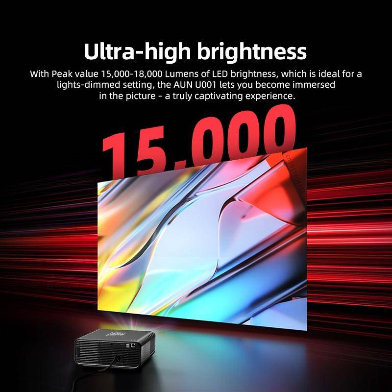 AUN U001 4K 18000 Lumens Portable Home Theater LED HD Digital Projector, EU Plug (Black)