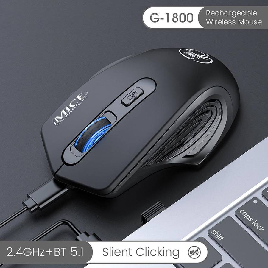 iMICE G-1800 Rechargeable 4 Buttons 1600 DPI 2.4GHz & Bluetooth Silent Wireless Mouse for Compute...
