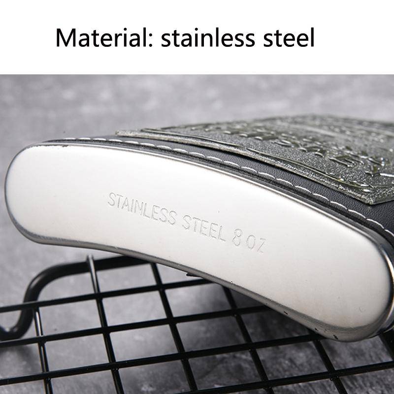 Portable Stainless Steel Hip Flask Set With Wine Glass Funnel, Style: 7OZ Black Leather Jack Gray