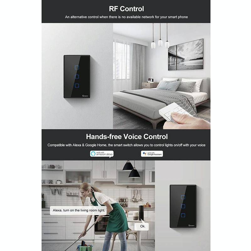 Sonoff T3 US-TX 433 RF WIFI Smart Remote Control Wall Touch Switch, US Plug, Style:Single Button