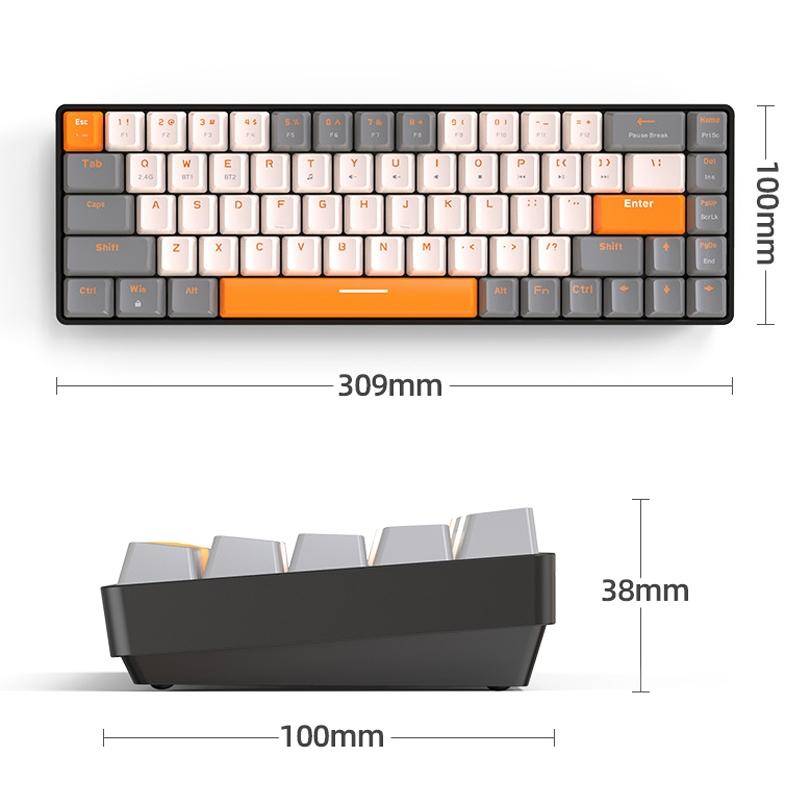 ZIYOU LANG K68 68 Keys Bluetooth Wireless Dual Model Mechanical Keyboard, Style: Red Shaft Versio...