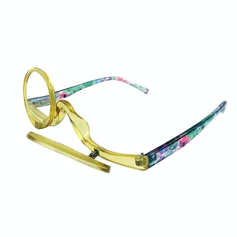 Makeup Magnifying Glass Presbyopic Glasses Flip Swivel Reading Glasses, Degree: +300(Yellow Frame)