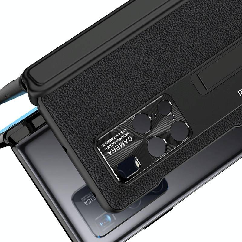 For Huawei Mate X2 GKK Magnetic PC + Leather Phone Flip Case with Holder(Black)