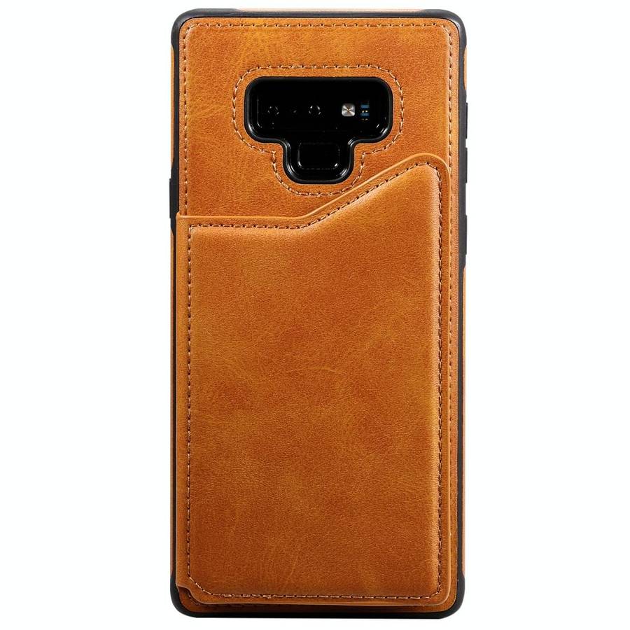 For Galaxy Note 9 Shockproof Calf Texture Protective Case with Holder & Card Slots & Frame(Brown)