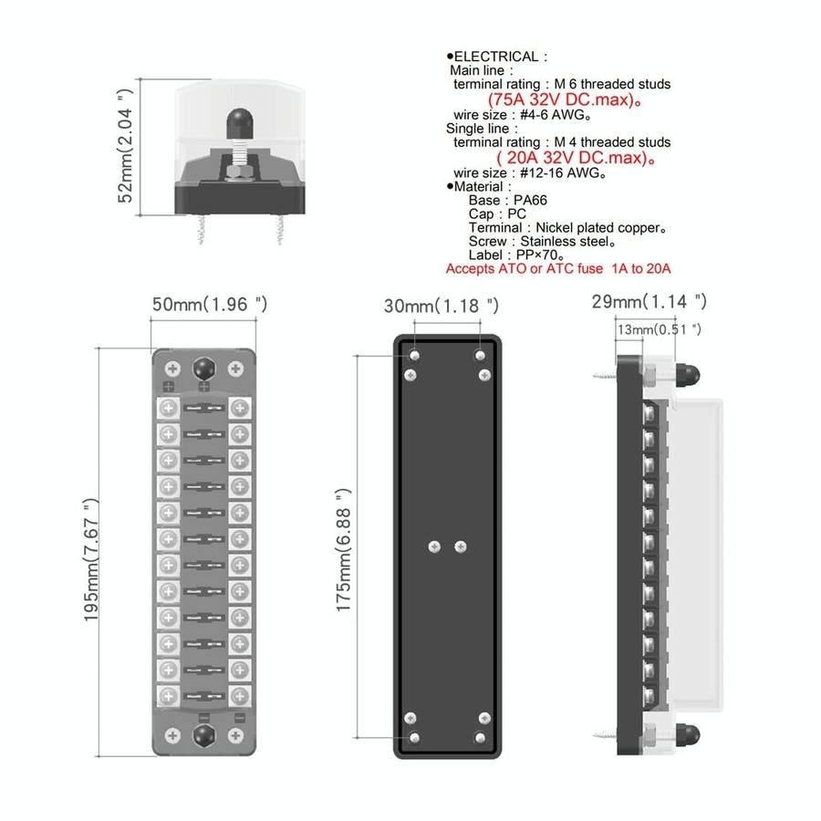CS-978A2 FB1902 1 In 12 Out Independent Positive Negative Fuse Box without Fuse Piece for Auto Ca...