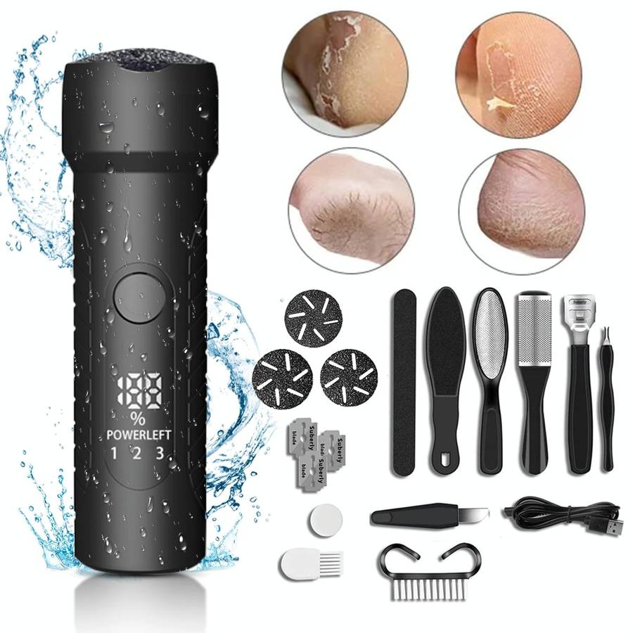 Electric Foot File Pedicure Kit Waterproof Feet Callus Remover, Spec: Matte Black