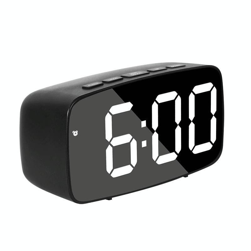 Mirror Bedside Alarm Clock Battery Plug-In Dual-Purpose LED Clock, Colour: Arc-shaped Black Shell...